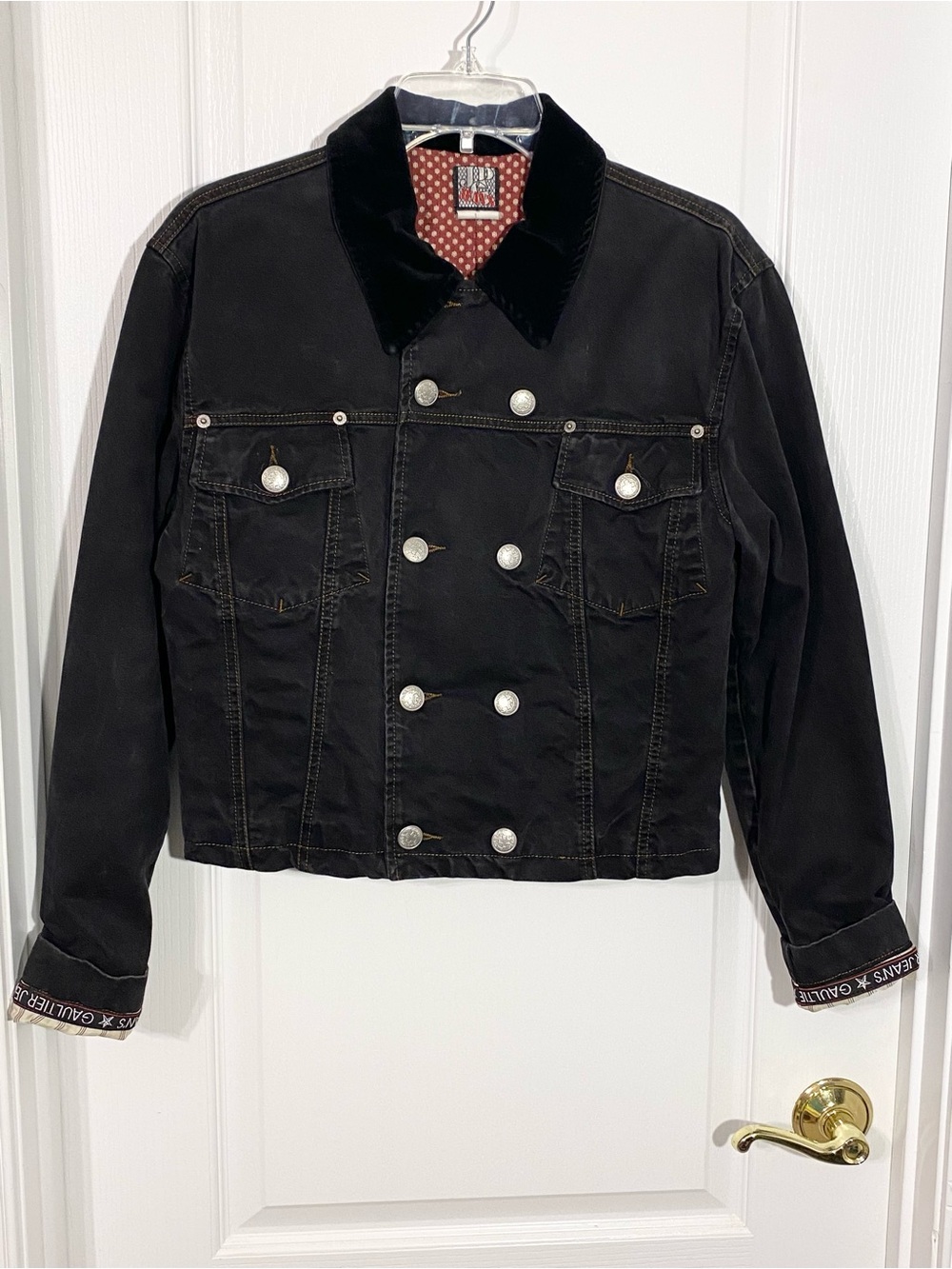 90s Jean Paul Gaultier Jeans Velvet Collar Cropped Denim Jacket Black Men’s S